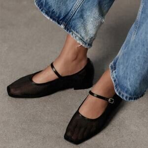 Bared Surfbird Black Leather and Mesh Ballet Flats